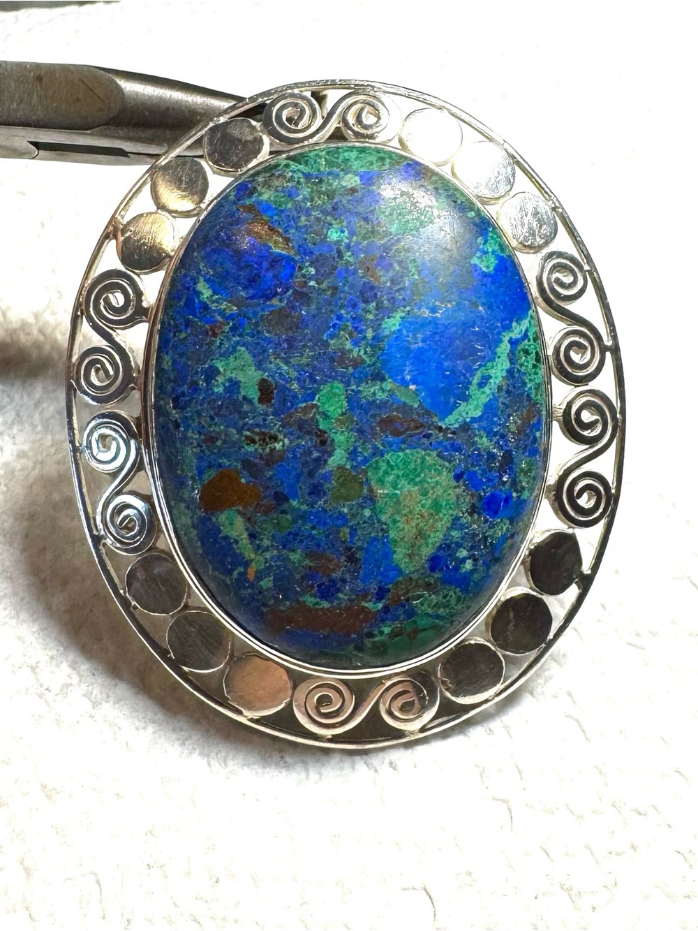 Vintage Sajen 925 Deep Blue Azurite Artisan Crafted Pendent/Brooch